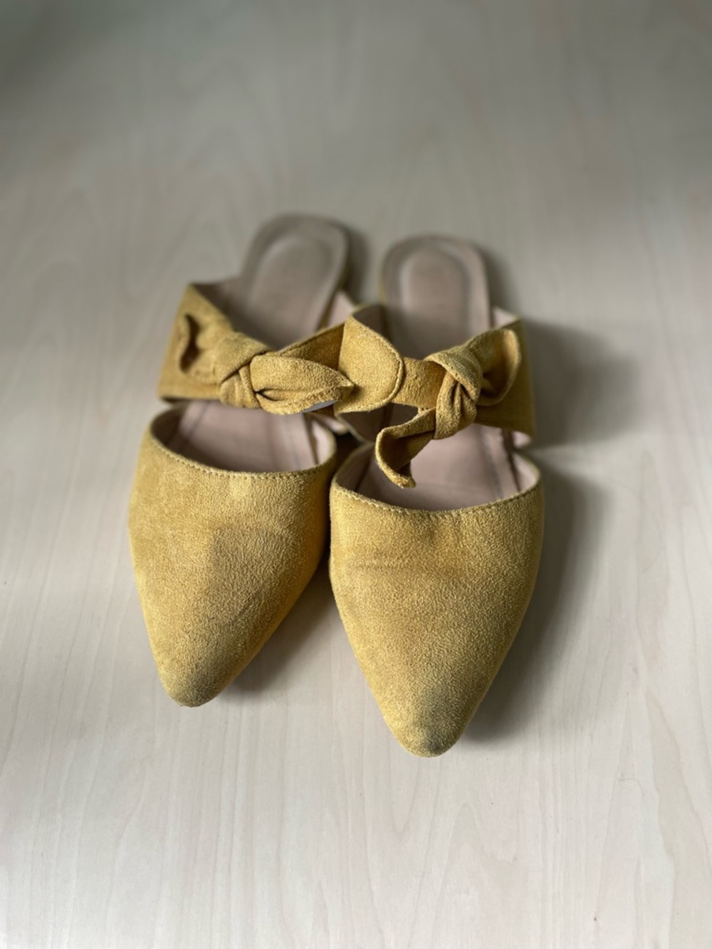 Chase + Chloe Mustard Yellow Pointed-Toe Bow Flats